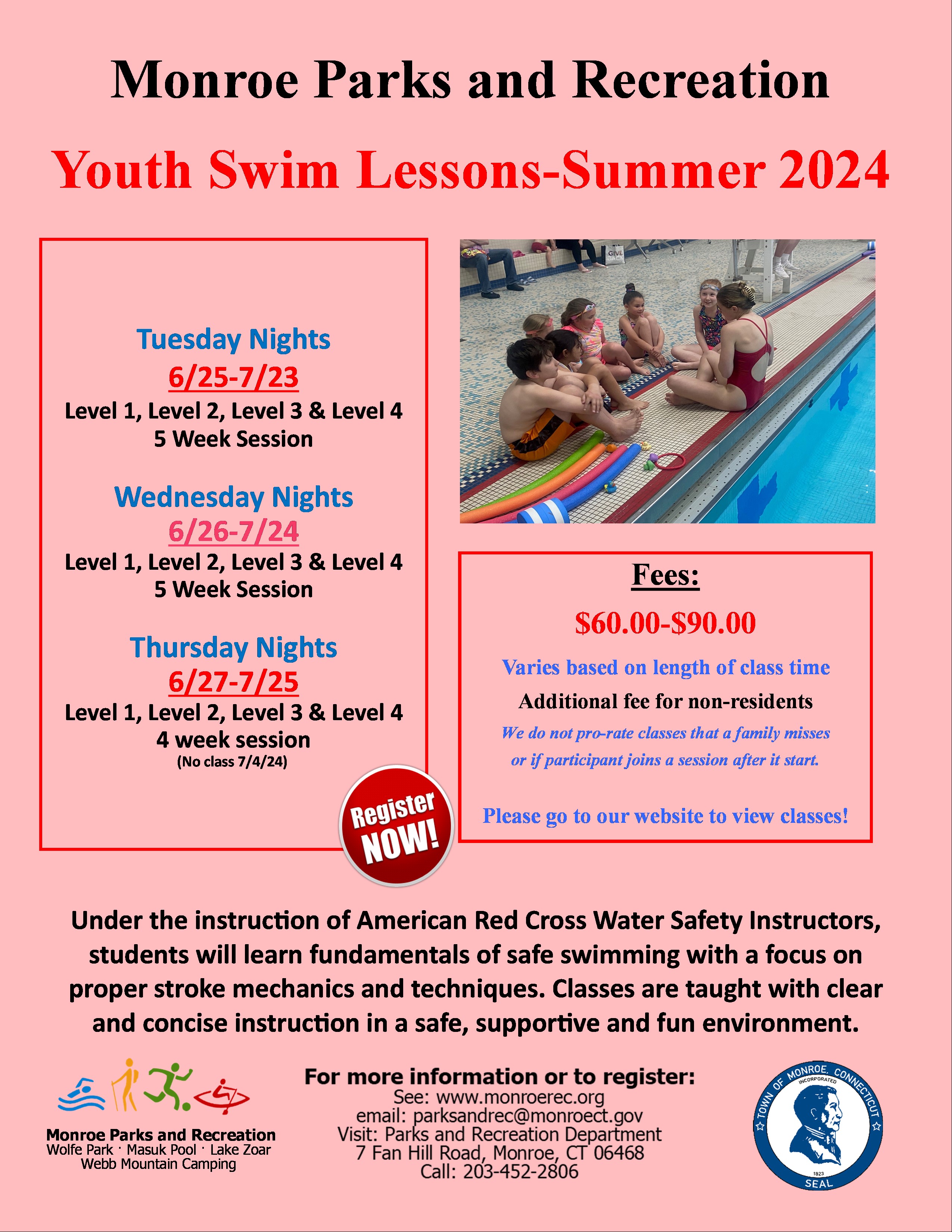 Monroe Parks and Recreation Department Summer 2024 Youth Swim Lessons